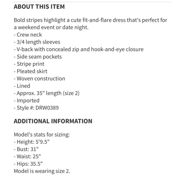 DRAPER JAMES Striped 3/4 Sleeve Fit Flare Dress 6 - Picture 4 of 14